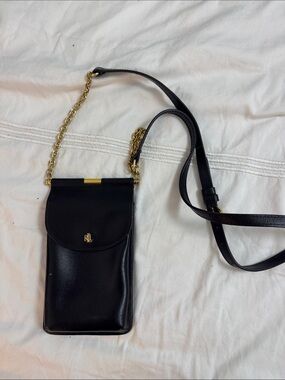 Ralph Lauren Black Leather Crossbody with Gold Chain Trim